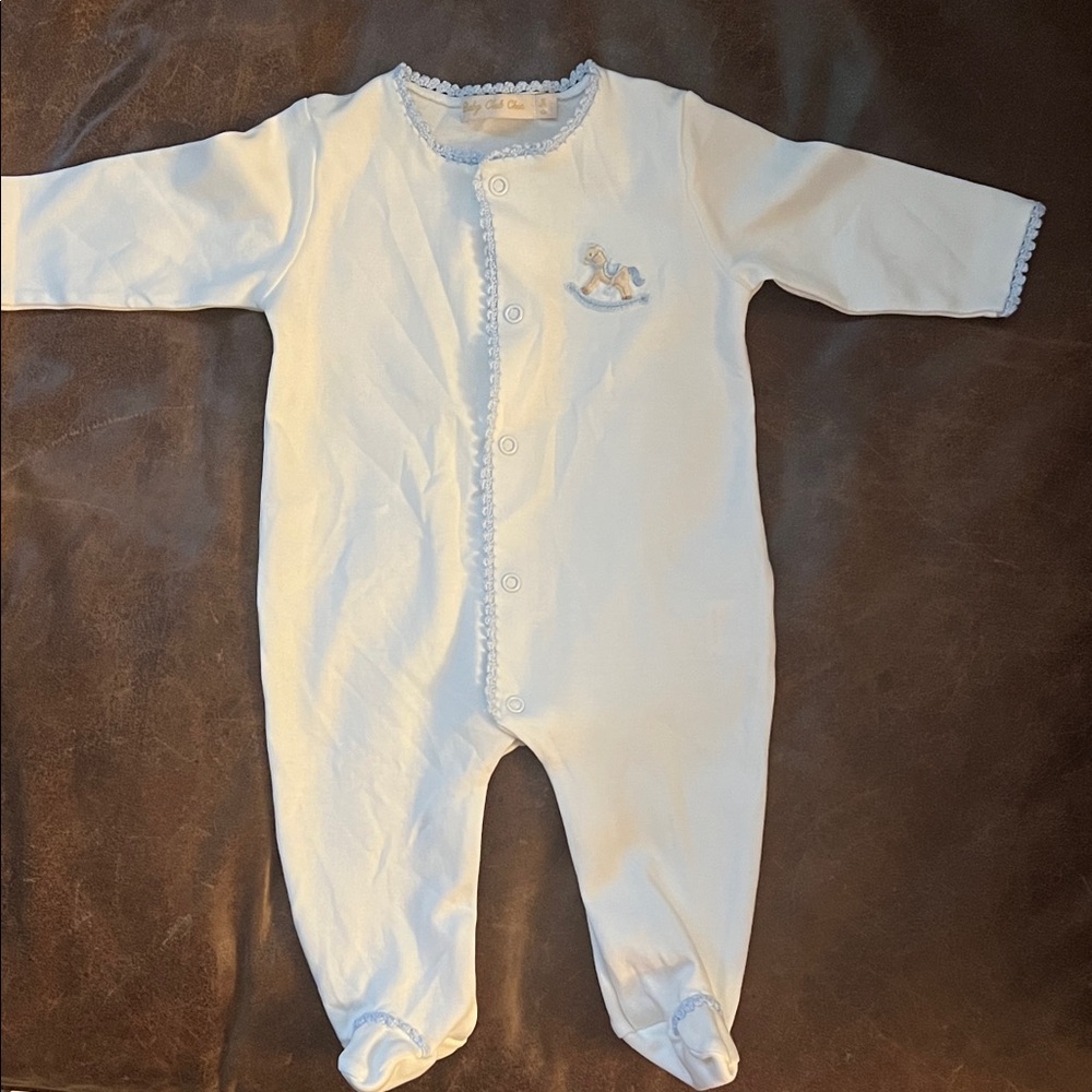 Charming Baby Blue Footie with Rocking Horse Detail